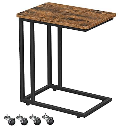 VASAGLE Table d’appoint, Bout de canapé, Table mobile, avec cadre en acier et roulettes, montage facile, style industriel, pour salon, chambre, balcon, Marron Rustique et Noir LNT50X