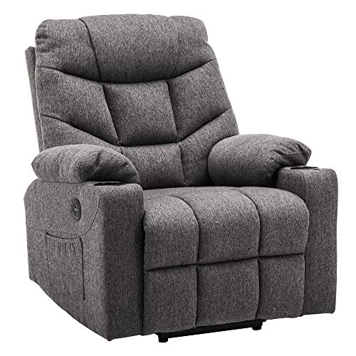 MCombo Fauteuil électrique d'aide à la verticalisation TV Fauteuil Relax avec 2 USB, Tissu, Gris foncé 7286DE