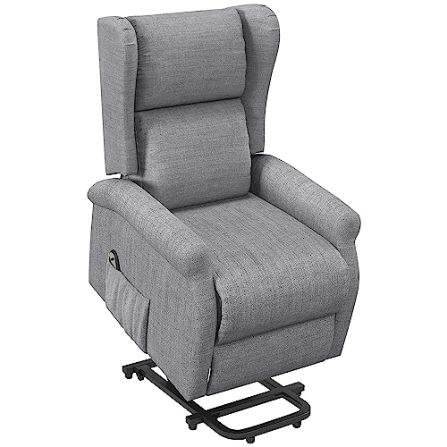 HOMCOM Fauteuil releveur inclinable avec Repose-Pied Fauteuil Relax Électrique Fauteuil de Relaxation électrique Ajustable avec Télécommande et Poche latérale de Rangement Lin Gris chiné