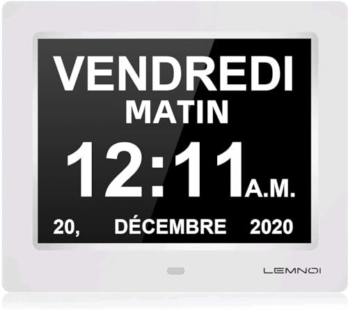 LEMNOI 8" Pouce LCD Horloge Numérique Calendrier N11 avec Date Jour Et Heure Horloge Non-Abrégée Auto Dimming 8 Langues HD Display Rappel pour Alzheimer Les Personnes âgées et Les Enfants