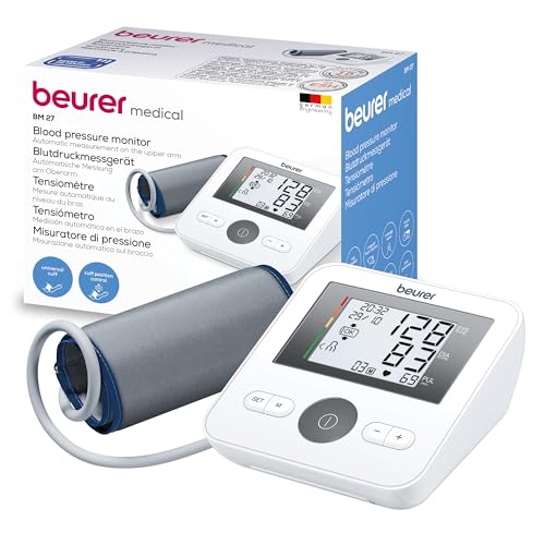 Beurer BM 27 Tensiomètre Électronique au Bras, Contrôle du Positionnement de la Manchette, Écran très lisible, Détecteur d'Arythmie Cardiaque, Tours de bras de 22 à 42 cm