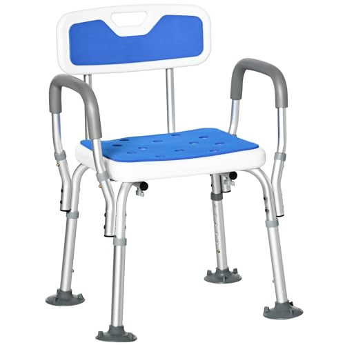 HOMCOM Chaise de Douche siège de Douche Ergonomique Hauteur réglable Pieds antidérapants Charge Max. 136 Kg alu HDPE Blanc et Bleu