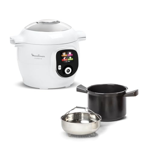 Moulinex Cookeo+ Multicuiseur intelligent haute pression, 6 L, 80 recettes intégrées, Sans surveillance, Ecran intuitif, Guide de cuisson pas à pas, Application dédiée, Blanc CE854110