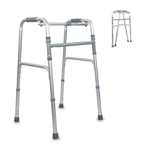 Mobiclinic®, Déambulateur pliable, Cadre de marche, hauteur réglable, Léger, poignées ergonomiques, sans roues, pieds antidérapants, Aluminium, Marque européenne, Mod. Columna