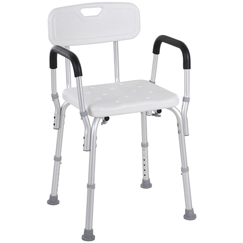 HOMCOM Chaise de Douche siège de Douche Ergonomique Hauteur réglable Pieds antidérapants Charge Max. 135 Kg alu HDPE Blanc