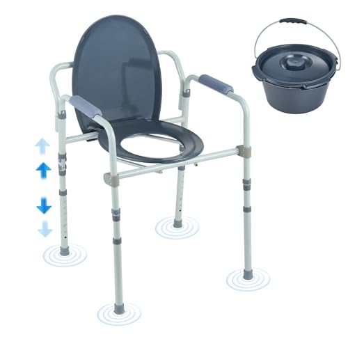 VEVOR Chaise Percée, Chaise de Nuit avec Siège Plus Large, Hauteur Réglable sur 7 Niveaux, Seau Amovible 5,8 L, Facile à Assembler, Capacité 158,5 kg, Siège de Toilette Surélevé pour Personnes Âgées