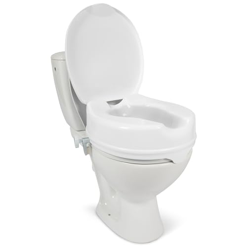 Dunimed Rehausseur de Toilettes avec couvercle - 10 cm - Abattant WC surélevé amovible - Rehausseur Toilette à clipser - Siège de soutien pour les personnes âgées et utilisateurs handicapés