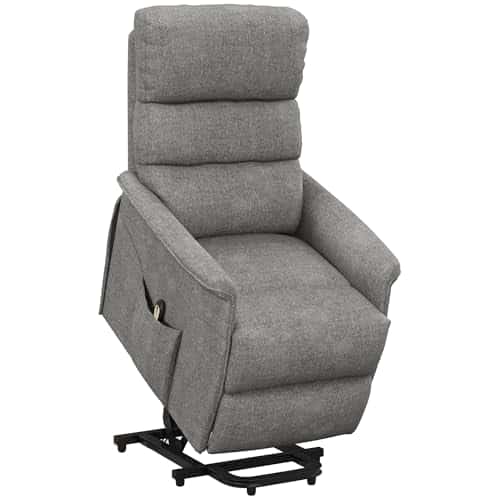 HOMCOM Fauteuil releveur électrique, Fauteuil Relax électrique avec Repose-Pied, Dossier inclinable, télécommande, Fauteuil électrique, avec Pochette, Tissu de Lin Respirant, Gris