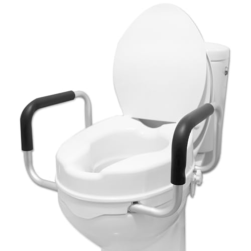 PEPE - Rehausseur WC Adulte avec Accoudoir (10 cm Hateur), Siège de Toilette Surelévé avec Couvercle, Rehausseur Toilette Adulte Post Operatoire