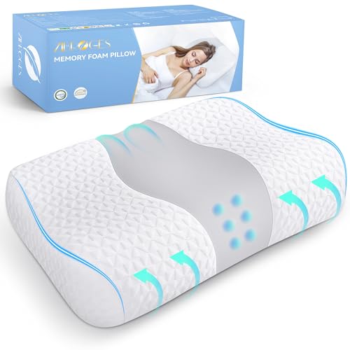 Zibroges Oreiller Cervical Mémoire Forme 60x40cm - Oreiller Memory Foam Conception Confort du Cou Oreiller de Sommeil pour Dormeurs sur Le Côté/Dos/Ventre, Housse de Oreillers Lavable