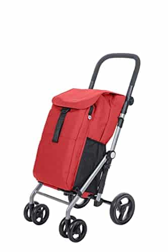 Carlett - Chariot de Courses supermarché Pliable avec 4 Roues,résistant à la Pluie, Grande capacité de 25kg,Un Sac Principal de 53L,Un Sac Thermique de 9L et Une Poche arrière-Couleur Rouge