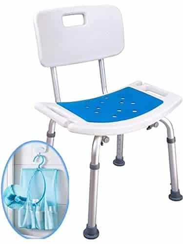 Medokare Tabouret de Douche avec siège rembourré - Siège de Douche pour Personnes âgées avec Sac fourre-Tout, Chaise de Bain de Banc de Douche, sièges de Douche pour Adultes handicapés (White Chair)