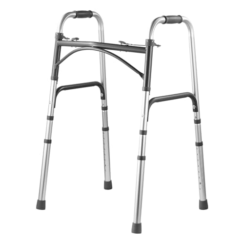 VEVOR Déambulateur pliable, capacité de charge 158 kg, cadre de marche aide à mobilité en aluminium léger, hauteur réglable 8 niveaux 820-1000 mm, poignées durables, pour personnes âgées, handicapées