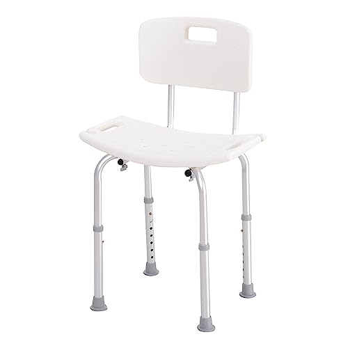 HOMCOM Chaise de Douche siège de Douche Ergonomique Hauteur réglable Pieds antidérapants Charge Max. 136 Kg alu HDPE Blanc