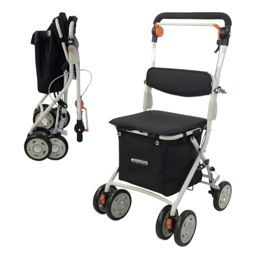 Mobiclinic®, Déambulateur pliant, Chariot de courses avec siège, 21 L, Coliseo, Marque Europénne, Levier unique, Acier, Siège rembourré, Avec Système de freinage, Avec Sac à provisions, Noir